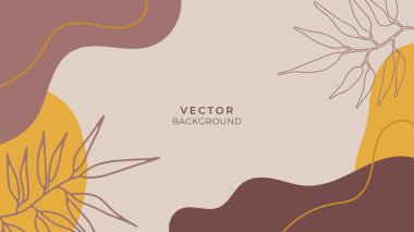 Çiçekli, yapraklı, organik, el çizimi ve çizgileri olan soyut moda evrensel sanatsal arka plan şablonları. Kapak, davetiye, afiş, pankart, broşür, poster, kart, broşür ve diğer şeyler için iyi