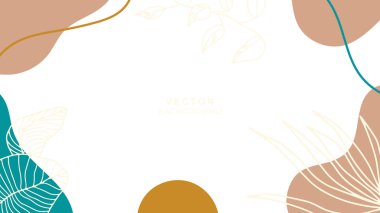 Çiçekli ve geometrik elementli organik arka plan. Sosyal medya paylaşımları, mobil uygulamalar, afişler tasarımı ve internet reklamları için. Moda bohem geçmişleri. Boho tarzı arkaplan