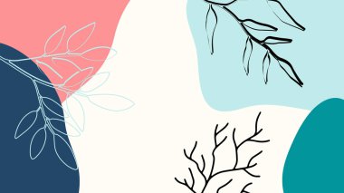 Toprak tonunda bitki örtüsü, çiçek ve geometrik elementlere sahip organik arka plan. Sosyal medya paylaşımları, mobil uygulamalar, afişler tasarımı ve internet reklamları için. Moda boho arka planı