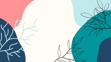 Toprak tonunda bitki örtüsü, çiçek ve geometrik elementlere sahip organik arka plan. Sosyal medya paylaşımları, mobil uygulamalar, afişler tasarımı ve internet reklamları için. Moda boho arka planı