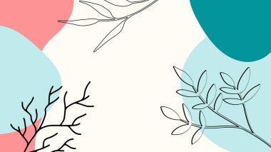 Toprak tonunda bitki örtüsü, çiçek ve geometrik elementlere sahip organik arka plan. Sosyal medya paylaşımları, mobil uygulamalar, afişler tasarımı ve internet reklamları için. Moda boho arka planı