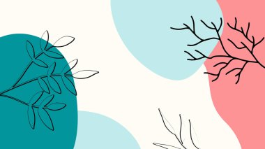 Toprak tonunda bitki örtüsü, çiçek ve geometrik elementlere sahip organik arka plan. Sosyal medya paylaşımları, mobil uygulamalar, afişler tasarımı ve internet reklamları için. Moda boho arka planı