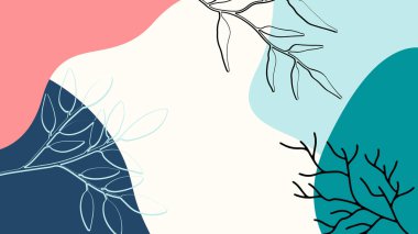 Toprak tonunda bitki örtüsü, çiçek ve geometrik elementlere sahip organik arka plan. Sosyal medya paylaşımları, mobil uygulamalar, afişler tasarımı ve internet reklamları için. Moda boho arka planı