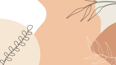 Toprak tonunda bitki örtüsü, çiçek ve geometrik elementlere sahip organik arka plan. Sosyal medya paylaşımları, mobil uygulamalar, afişler tasarımı ve internet reklamları için. Moda boho arka planı