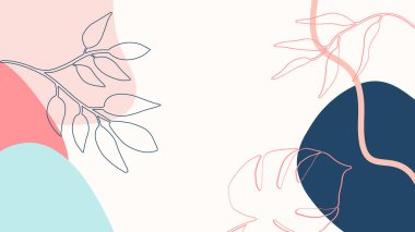 Toprak tonunda bitki örtüsü, çiçek ve geometrik elementlere sahip organik arka plan. Sosyal medya paylaşımları, mobil uygulamalar, afişler tasarımı ve internet reklamları için. Moda boho arka planı