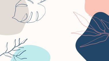 Toprak tonunda bitki örtüsü, çiçek ve geometrik elementlere sahip organik arka plan. Sosyal medya paylaşımları, mobil uygulamalar, afişler tasarımı ve internet reklamları için. Moda boho arka planı