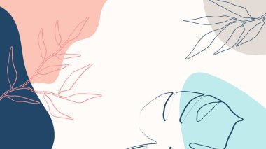 Toprak tonunda bitki örtüsü, çiçek ve geometrik elementlere sahip organik arka plan. Sosyal medya paylaşımları, mobil uygulamalar, afişler tasarımı ve internet reklamları için. Moda boho arka planı