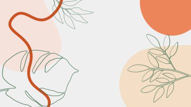 Toprak tonunda bitki örtüsü, çiçek ve geometrik elementlere sahip organik arka plan. Sosyal medya paylaşımları, mobil uygulamalar, afişler tasarımı ve internet reklamları için. Moda boho arka planı