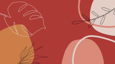 Toprak tonunda bitki örtüsü, çiçek ve geometrik elementlere sahip organik arka plan. Sosyal medya paylaşımları, mobil uygulamalar, afişler tasarımı ve internet reklamları için. Moda boho arka planı