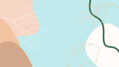 Toprak tonunda bitki örtüsü, çiçek ve geometrik elementlere sahip organik arka plan. Sosyal medya paylaşımları, mobil uygulamalar, afişler tasarımı ve internet reklamları için. Moda boho arka planı