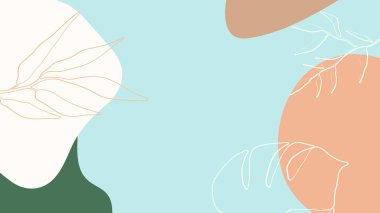 Toprak tonunda bitki örtüsü, çiçek ve geometrik elementlere sahip organik arka plan. Sosyal medya paylaşımları, mobil uygulamalar, afişler tasarımı ve internet reklamları için. Moda boho arka planı