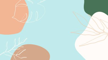 Toprak tonunda bitki örtüsü, çiçek ve geometrik elementlere sahip organik arka plan. Sosyal medya paylaşımları, mobil uygulamalar, afişler tasarımı ve internet reklamları için. Moda boho arka planı