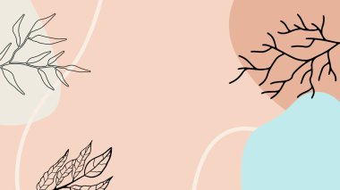 Toprak tonunda bitki örtüsü, çiçek ve geometrik elementlere sahip organik arka plan. Sosyal medya paylaşımları, mobil uygulamalar, afişler tasarımı ve internet reklamları için. Moda boho arka planı