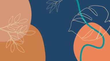 Çiçekli ve geometrik elementli organik arka plan. Sosyal medya paylaşımları, mobil uygulamalar, afişler tasarımı ve internet reklamları için. Moda bohem geçmişleri. Boho tarzı arkaplan