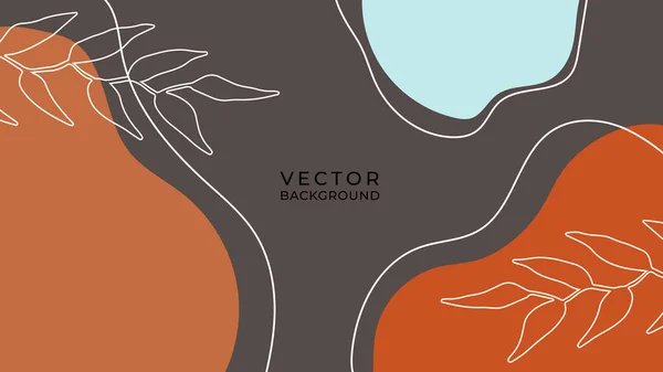 Organisk Bakgrund Med Jord Ton Bladverk Linje Konst Blommig Och — Stock vektor