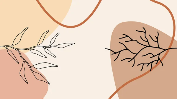 Fond Organique Avec Des Éléments Floraux Géométriques Ligne Feuillage Tonalité — Image vectorielle