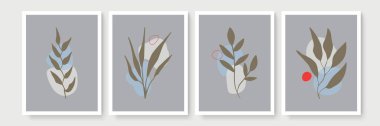 Botanik duvar sanat vektörü ayarlandı. Soyut şekilli, toprak tonunda boho yaprağı çizimi. Baskı, kapak, duvar kağıdı, asgari ve doğal duvar sanatı için soyut bitki sanatı tasarımı