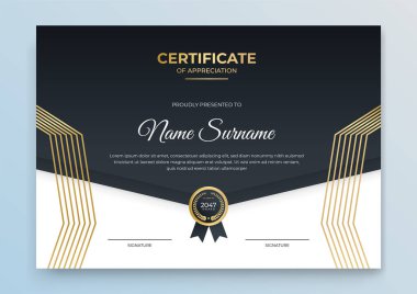 Sertifika şablonu mavi ve altın. Modern online kurs, diploma, kurumsal eğitim sertifikası tasarımı