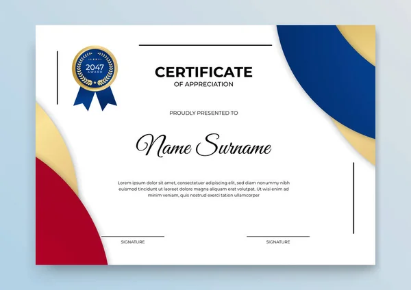 Plantilla Certificado Azul Oro Curso Línea Moderno Diploma Diseño Certificado — Vector de stock