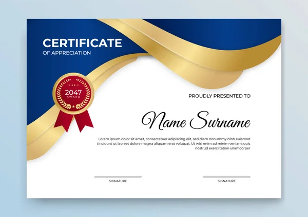 Certificaat Sjabloon Blauw Goud Moderne Online Cursus Diploma Corporate Training — Stockvector