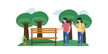 Arkadaşlarla, çiftlerle, ailelerle yaz pikniği tatili, doğada dinlenme, bisiklet ve kaykay. Düzenlenebilir vektör illüstrasyonu