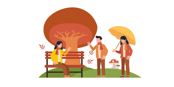 Векторная иллюстрация в плоском линейном стиле - осенний фон