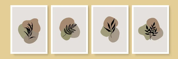 Boho Poster Set Botanische Muur Kunst Vector Set Boho Foliage — Stockvector