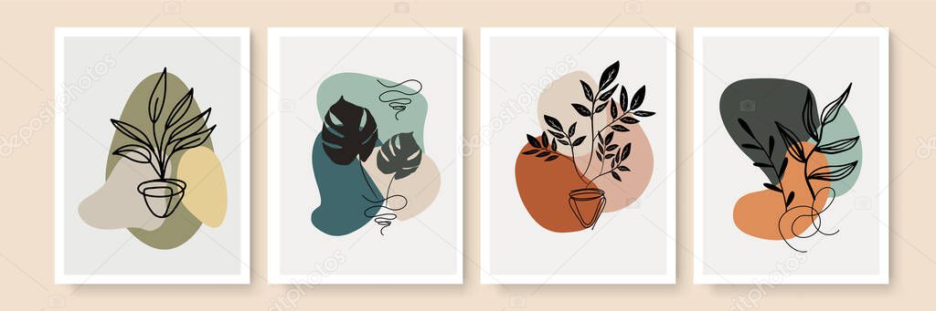 Minimalist wall art. Abstract landscapes for boho esthetic interior. Home decor wall prints
