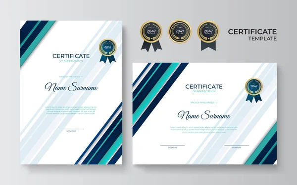 Modern Blauw Groen Certificaat Sjabloon Met Luxe Modern Patroon Diploma — Stockvector