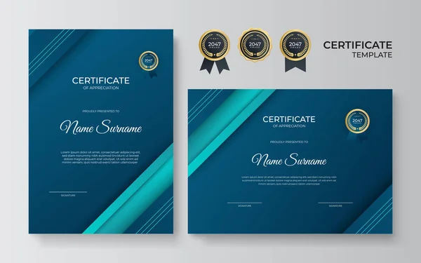 Certificate Appreciation Template Green Blue Color Clean Modern Certificate Gold — Stock Vector