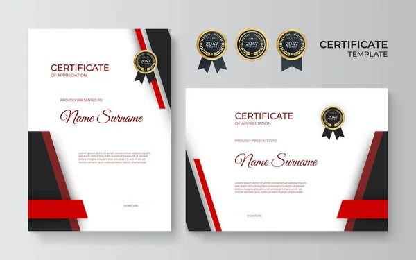 Certificat Moderne Rouge Noir Modèle Certificat Appréciation Couleur Rouge Noire — Image vectorielle