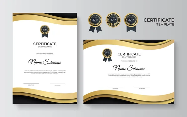 Certificado Modelo Apreciação Ouro Cor Preta Limpar Certificado Moderno Com — Vetor de Stock