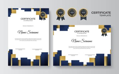 şık mavi ve altın diploma sertifika şablonu