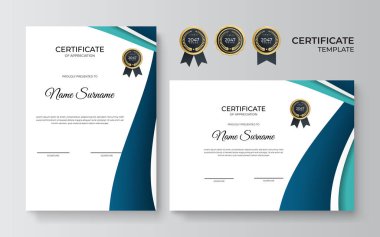 Zarif mavi yeşil ve altın diploma şablonu