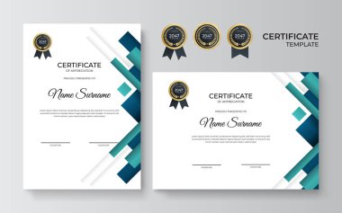 Zarif mavi yeşil ve altın diploma şablonu