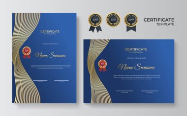 Modern zarif mavi altın sertifika şablonu