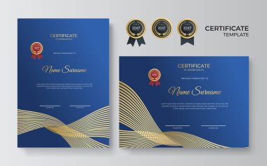 Modern zarif mavi altın sertifika şablonu