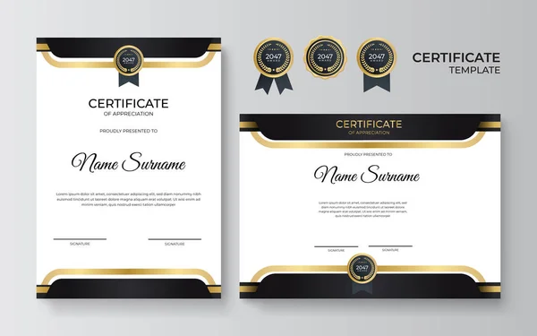 Certificate Appreciation Template Gold Black Color Clean Modern Certificate Gold — Stock Vector