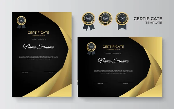 Certificaat Van Waardering Sjabloon Goud Zwarte Kleur Schoon Modern Certificaat — Stockvector