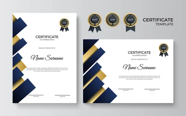 Elegante Plantilla Certificado Diploma Azul Oro — Archivo Imágenes Vectoriales