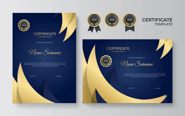 Elegante Plantilla Certificado Diploma Azul Oro — Archivo Imágenes Vectoriales