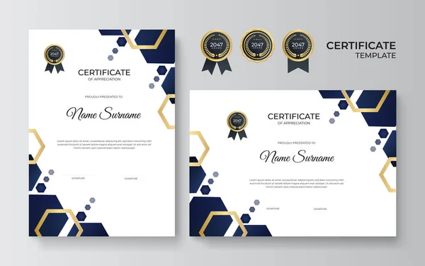 Szablon Certyfikatu Elegancki Niebieski Złoty Dyplom — Wektor stockowy