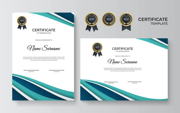 Elegante Plantilla Certificado Diploma Azul Verde Oro — Archivo Imágenes Vectoriales