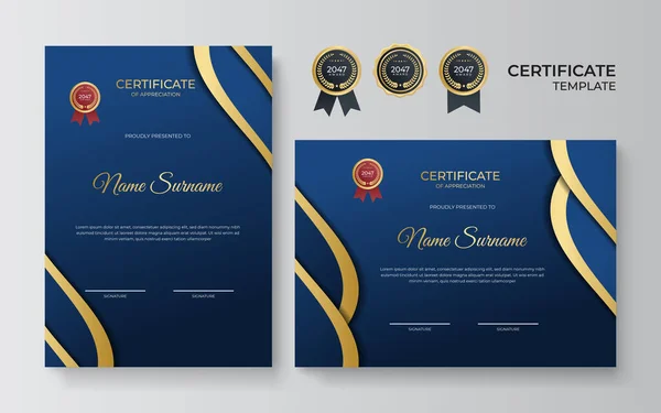 Moderne Elegante Blaue Gold Zertifikatsvorlage — Stockvektor