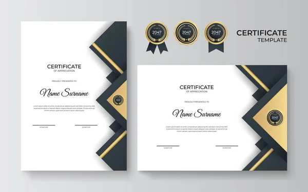 Modello Moderno Certificato Nero Oro — Vettoriale Stock