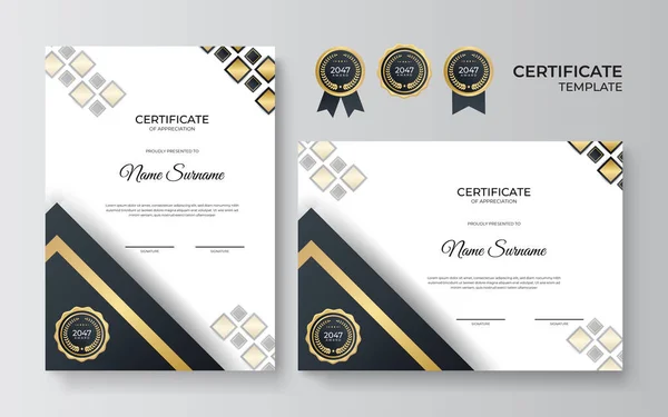Modern Zwart Goud Certificaat Sjabloon — Stockvector