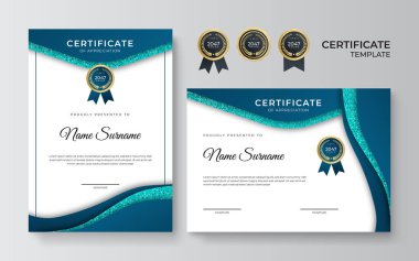 Modern zarif mavi ve altın sertifika şablonu