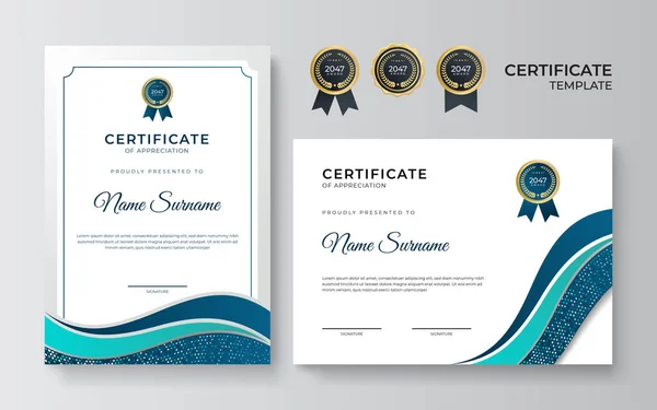 Certificaat Van Waardering Sjabloon Groene Blauwe Kleur Schoon Modern Certificaat — Stockvector