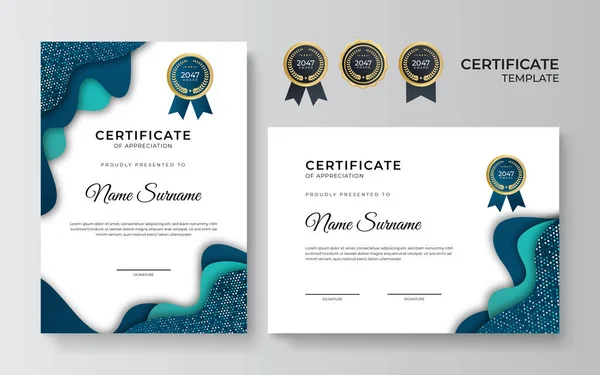 Moderno Elegante Modello Certificato Diploma Blu Oro — Vettoriale Stock
