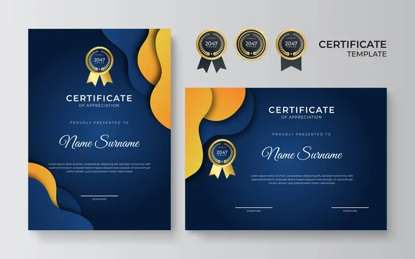 Modern Elegant Blauw Goud Certificaat Van Prestatie Border Template Met — Stockvector